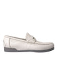 White Gray Leather Slip Mocassin Shoes Loafer