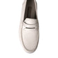 White Gray Leather Slip Mocassin Shoes Loafer