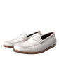 White Leather Slip On Mocassin Loafers Shoes