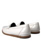 White Leather Slip On Mocassin Loafers Shoes