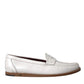 White Leather Slip On Mocassin Loafers Shoes