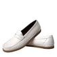 White Leather Slip On Mocassin Loafers Shoes