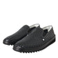 Black Woven Buffalo Leather Men Loafers Shoes