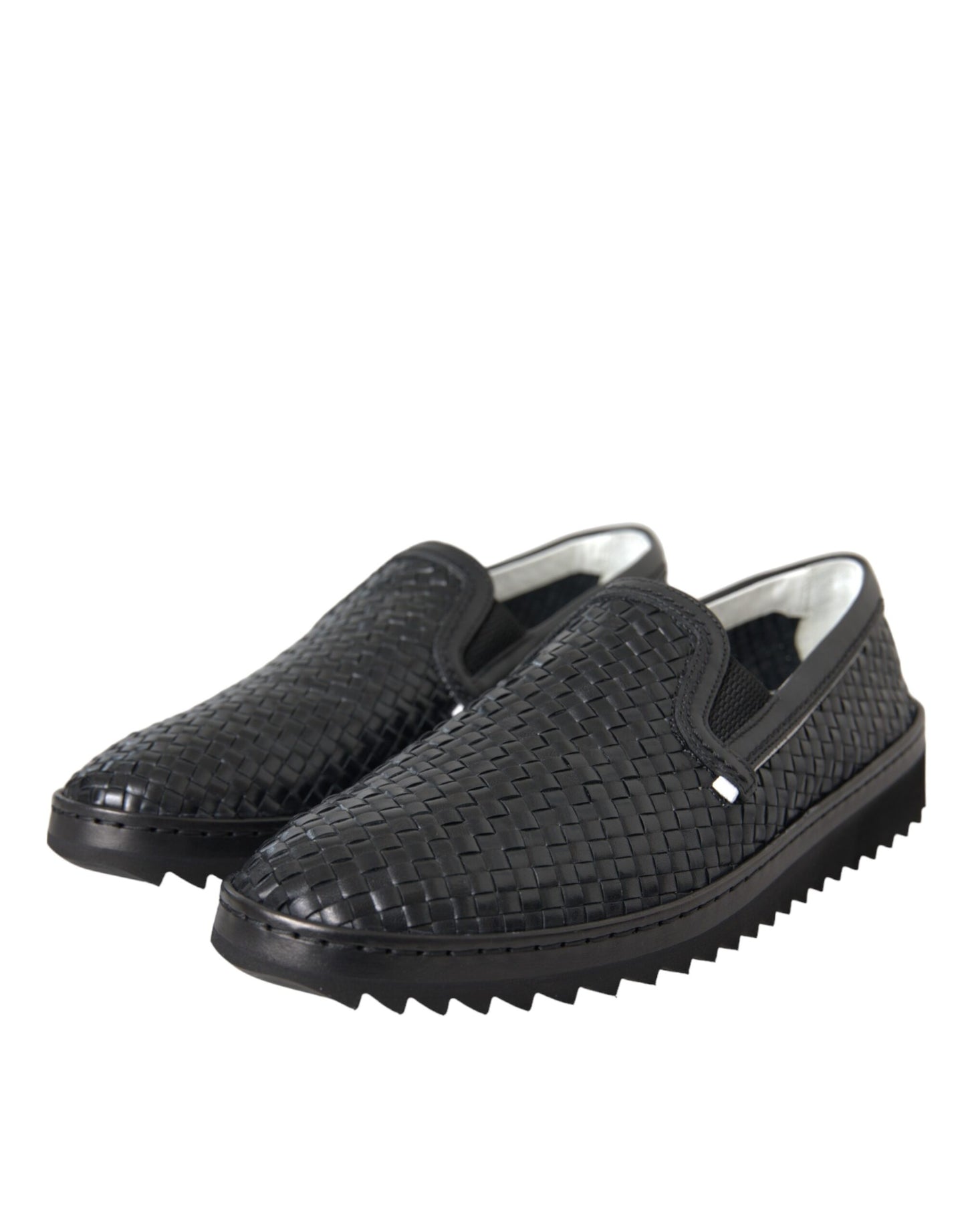 Black Woven Buffalo Leather Men Loafers Shoes