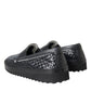 Black Woven Buffalo Leather Men Loafers Shoes