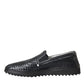 Black Woven Buffalo Leather Men Loafers Shoes