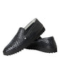 Black Woven Buffalo Leather Men Loafers Shoes