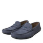 Blue Calf Leather Slip On Moccasin Shoes