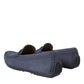 Blue Calf Leather Slip On Moccasin Shoes