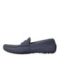 Blue Calf Leather Slip On Moccasin Shoes