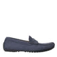 Blue Calf Leather Slip On Moccasin Shoes