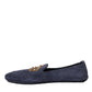 Blue Leather Suede Crystal Crown Loafers Shoes