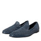 Blue Woven Leather Slip On Loafers Men Shoes