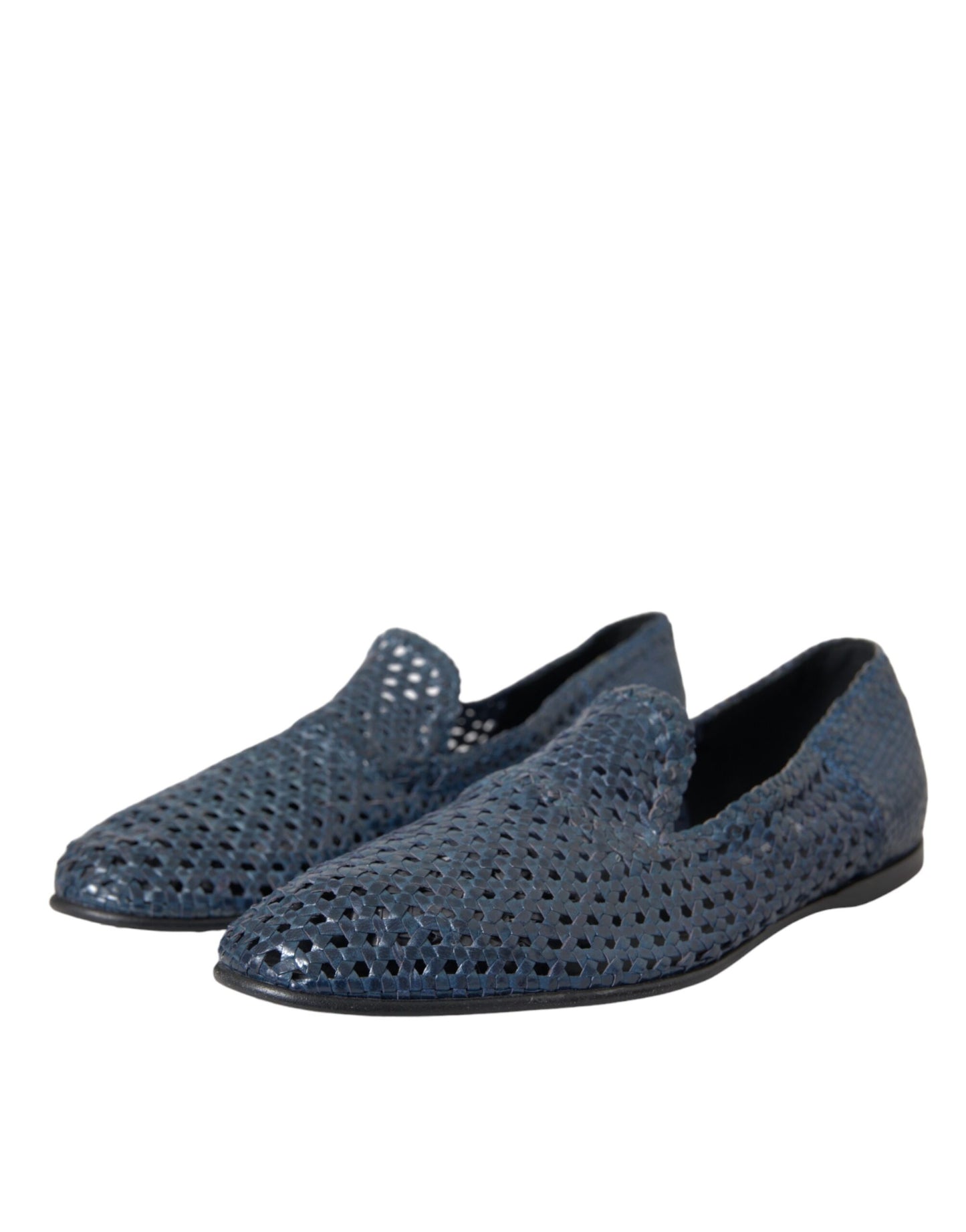 Blue Woven Leather Slip On Loafers Men Shoes