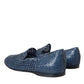 Blue Woven Leather Slip On Loafers Men Shoes