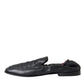 Black Logo Embroidered Leather Loafer Men Dress Shoes