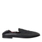 Black Logo Embroidered Leather Loafer Men Dress Shoes