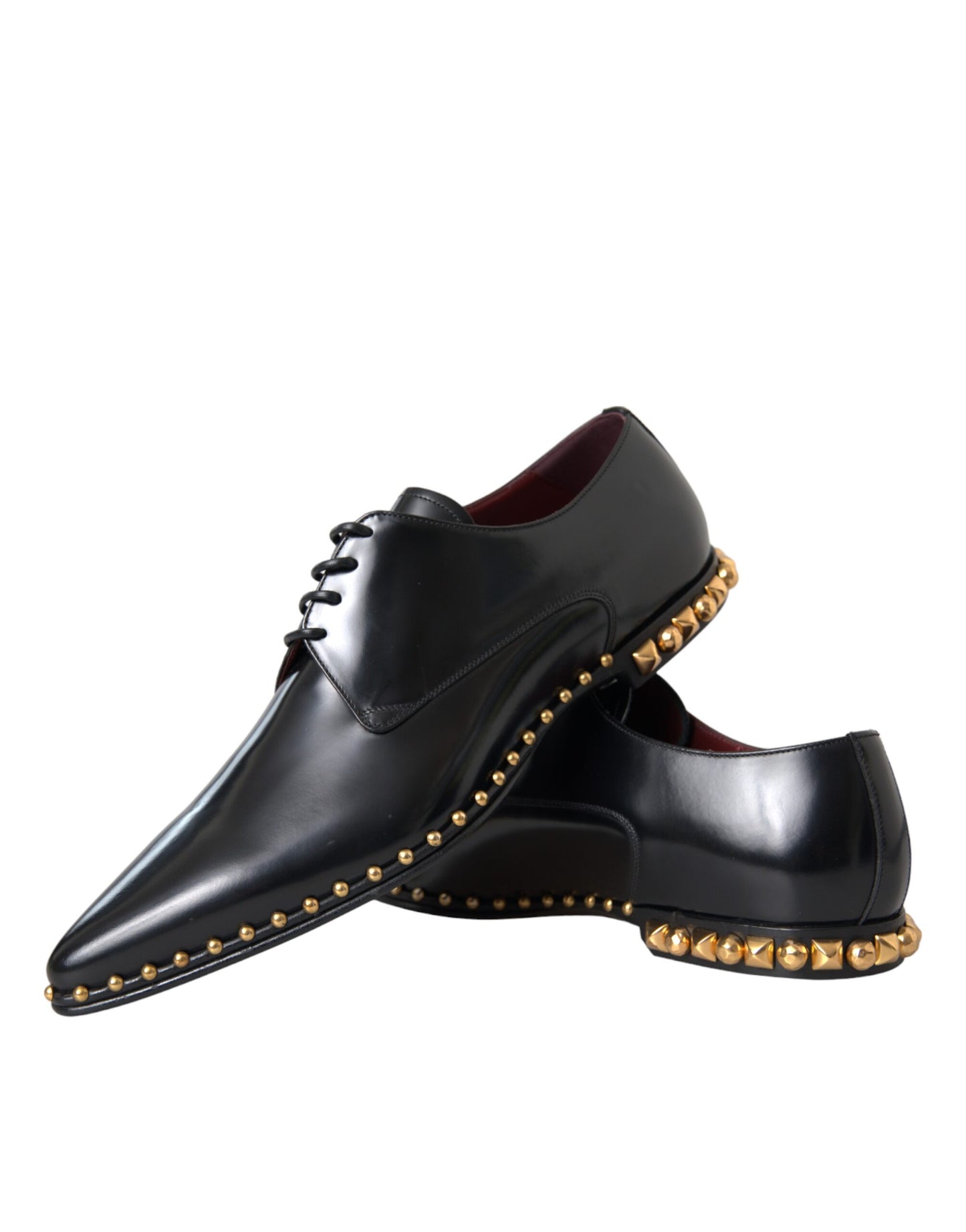 Black Leather Gold Studded Derby Dress Shoes