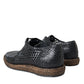 Black Woven Goat Leather Lace Up Derby Shoes