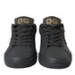 Black Leather Heart Embellished Sneakers Shoes