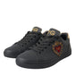 Black Leather Heart Embellished Sneakers Shoes