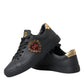 Black Leather Heart Embellished Sneakers Shoes