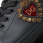 Black Leather Heart Embellished Sneakers Shoes