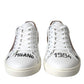 White Brown Leather Logo Low Top Sneakers Shoes