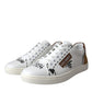 White Brown Leather Logo Low Top Sneakers Shoes