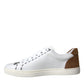 White Brown Leather Logo Low Top Sneakers Shoes