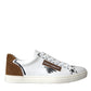 White Brown Leather Logo Low Top Sneakers Shoes