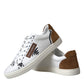 White Brown Leather Logo Low Top Sneakers Shoes