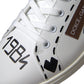 White Brown Leather Logo Low Top Sneakers Shoes