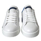 White Blue Leather Logo Low Top Sneakers Shoes