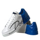 White Blue Leather Logo Low Top Sneakers Shoes