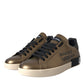 Gold Black Portofino Calf Leather Sneakers Shoes