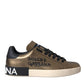 Gold Black Portofino Calf Leather Sneakers Shoes