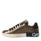 Gold Black Portofino Calf Leather Sneakers Shoes