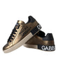 Gold Black Portofino Calf Leather Sneakers Shoes