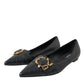 Black Devotion Leather Pointy Flats Shoes