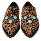 Brown Leopard Hair Crystal Dress Broque Shoes