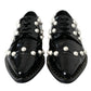 Black Leather Faux Pearl Dress Broque Shoes