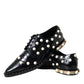 Black Leather Faux Pearl Dress Broque Shoes