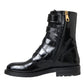 Black Leather Crystal Buckles Boots Shoes