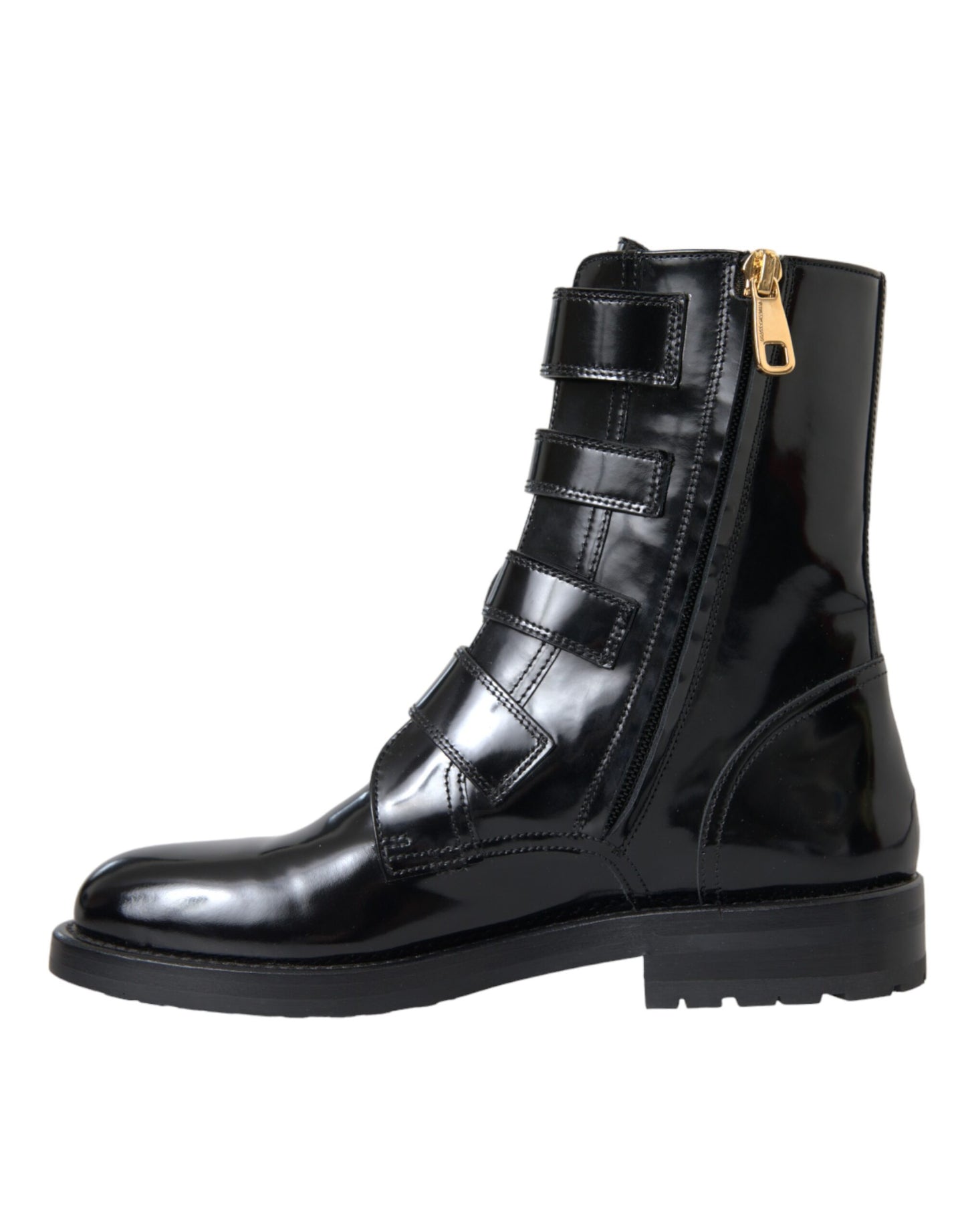 Black Leather Crystal Buckles Boots Shoes