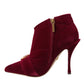 Dark Red Velvet Devotion Buckle Boots Shoes