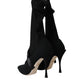 Black Stiletto Heels Mid Calf Boots Shoes