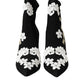 Black White Embroidery Slip On Boots Shoes