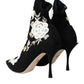 Black White Embroidery Slip On Boots Shoes