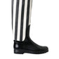 Black Rubber Knee High Flat Boots Shoes